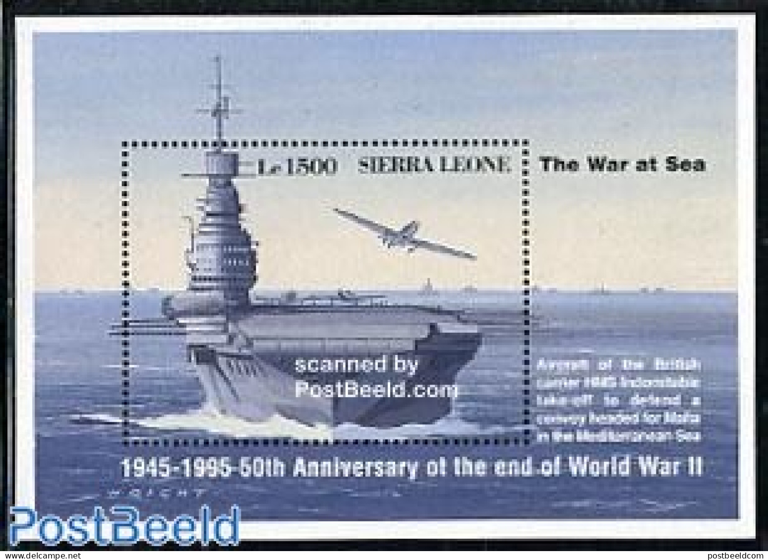 Sierra Leone 1995 HMS Indomitable S/s, Mint NH, History - Transport - World War II - Ships And Boats - 2. Weltkrieg