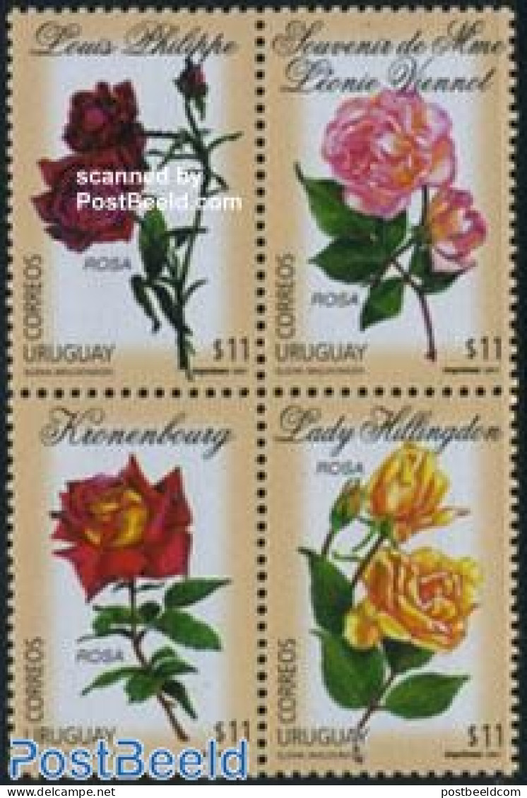 Uruguay 2001 Roses 4v [+], Mint NH, Nature - Flowers & Plants - Roses - Uruguay