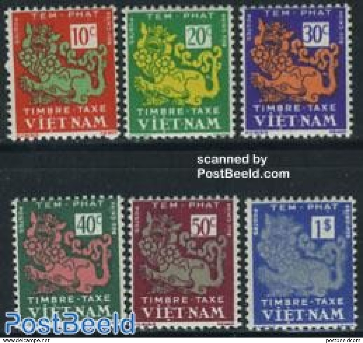 Vietnam, South 1952 Postage Due, Dragons 6v, Mint NH, Art - Fairytales - Verhalen, Fabels En Legenden