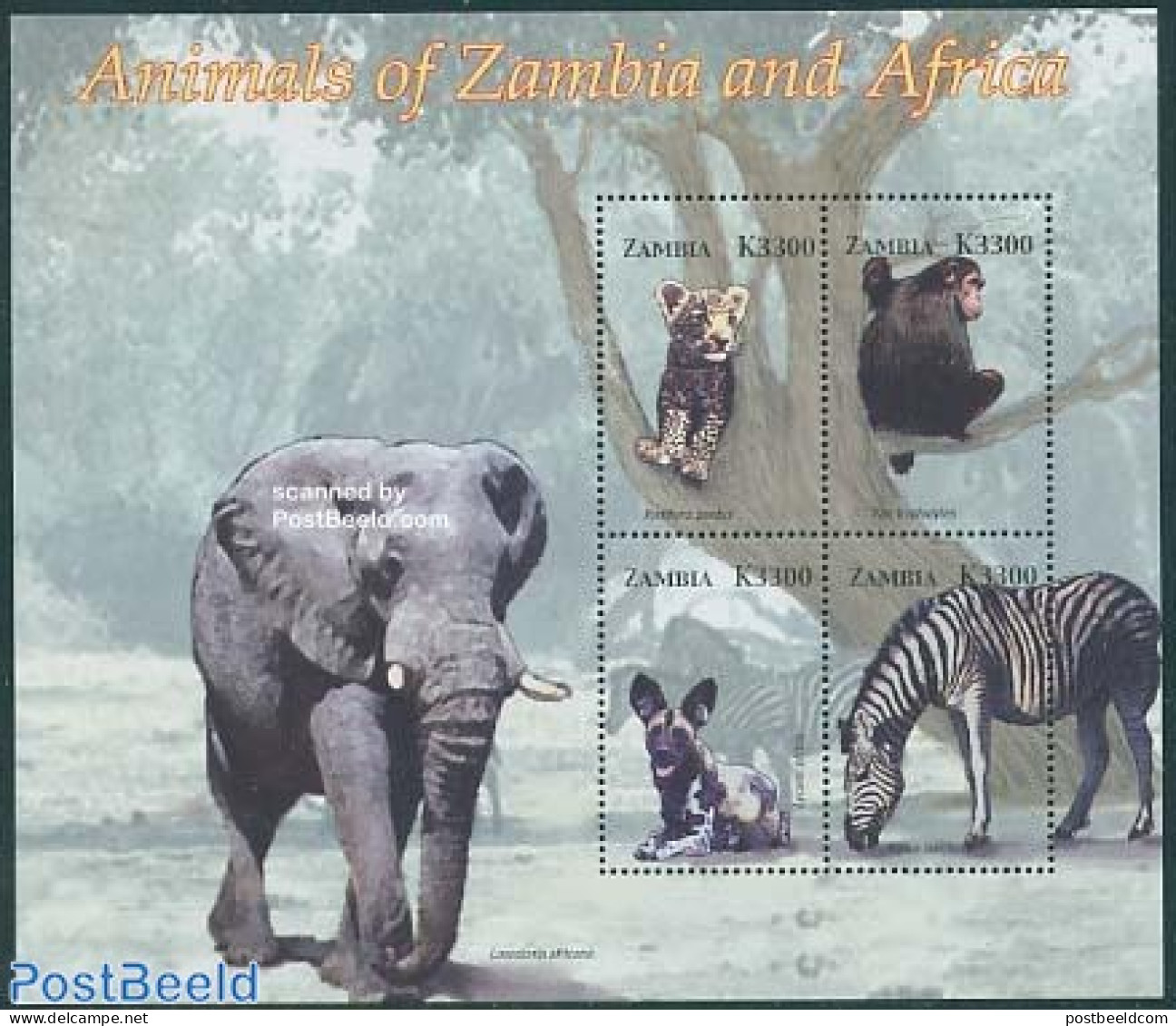 Zambia 2005 African Animals 4v M/s, Panthera, Mint NH, Nature - Animals (others & Mixed) - Cat Family - Elephants - Mo.. - Zambie (1965-...)