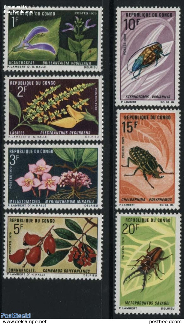 Congo Republic 1970 Flowers & Insects 7v, Mint NH, Nature - Flowers & Plants - Insects - Autres & Non Classés