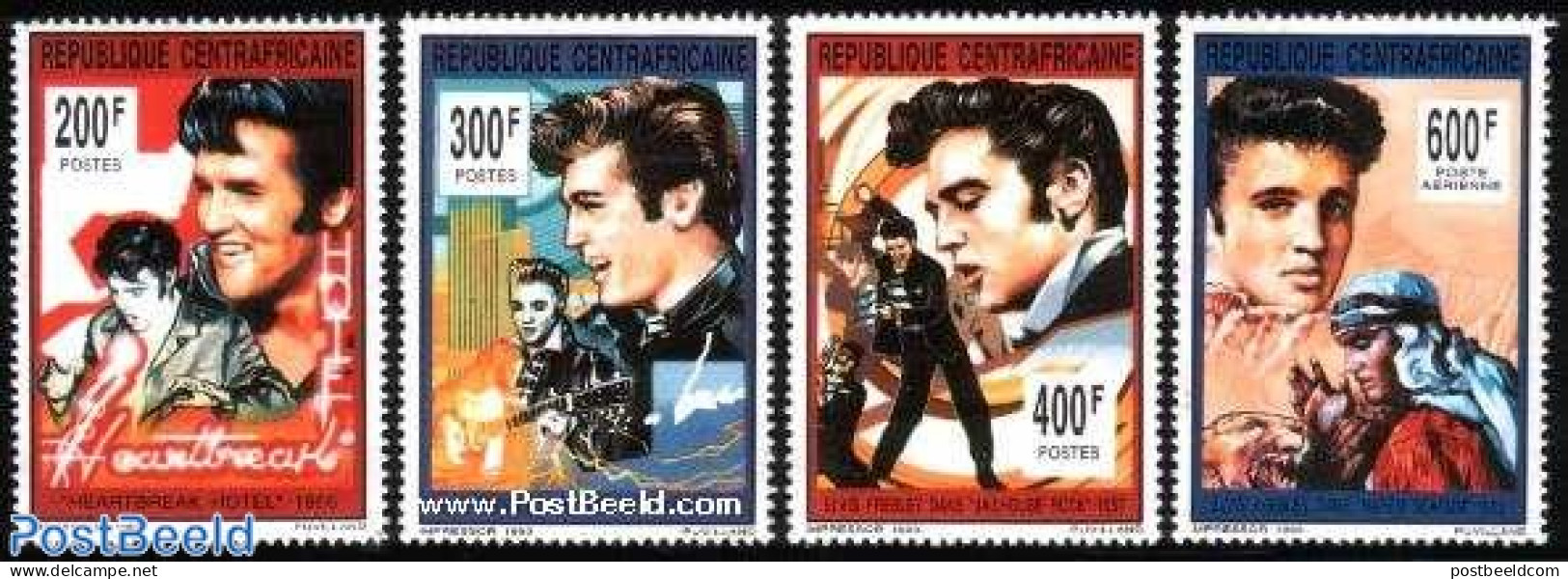 Central Africa 1993 Elvis Presley 4v, Mint NH, Performance Art - Elvis Presley - Music - Popular Music - Elvis Presley