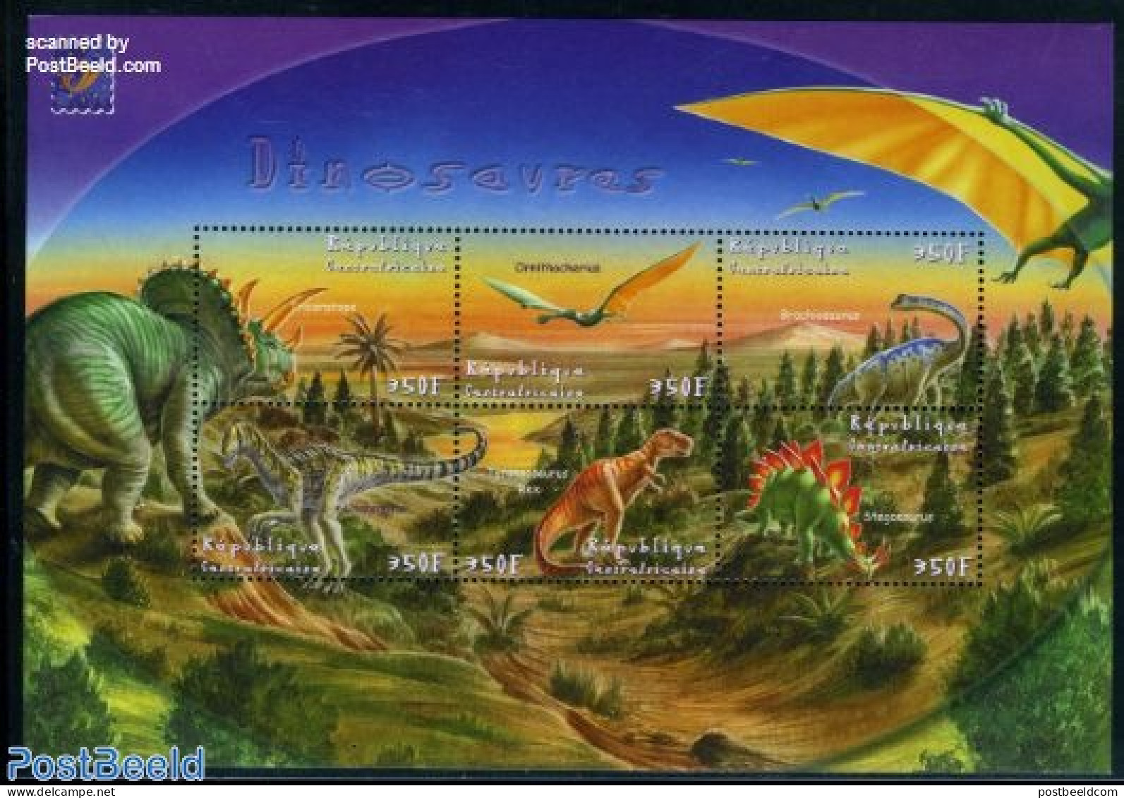 Central Africa 2001 Belgica, Preh. Animals 6v M/s, Mint NH, Nature - Prehistoric Animals - Vor- U. Frühgeschichte