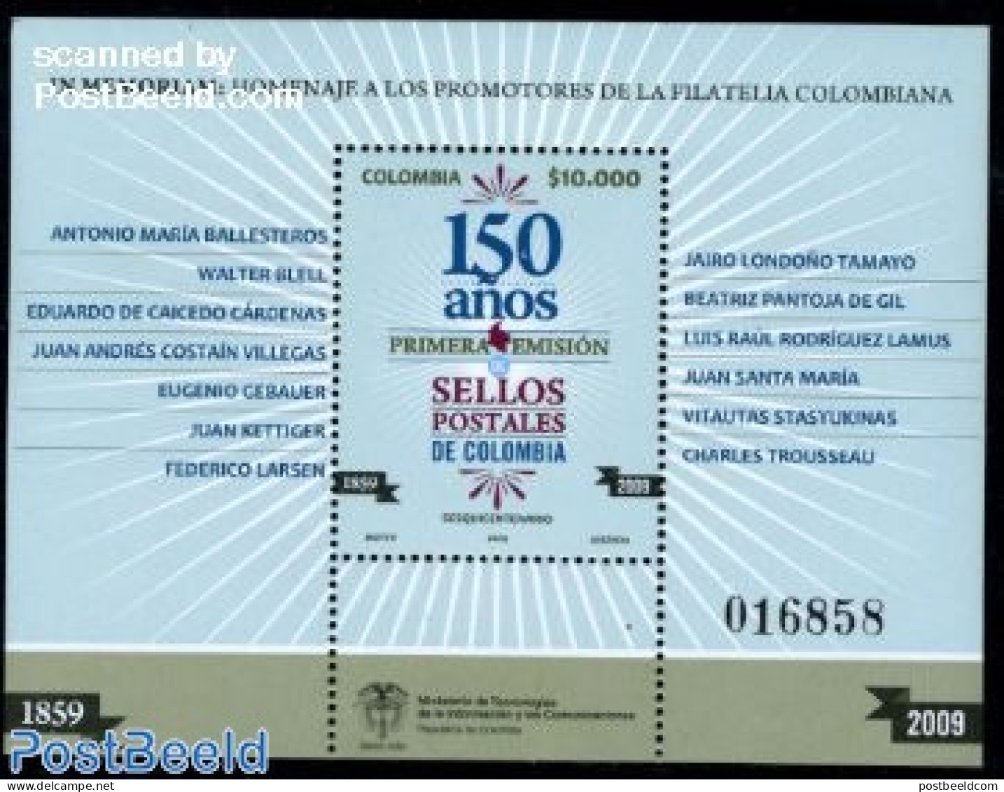 Colombia 2009 150 Years Stamps S/s, Mint NH - Colombie