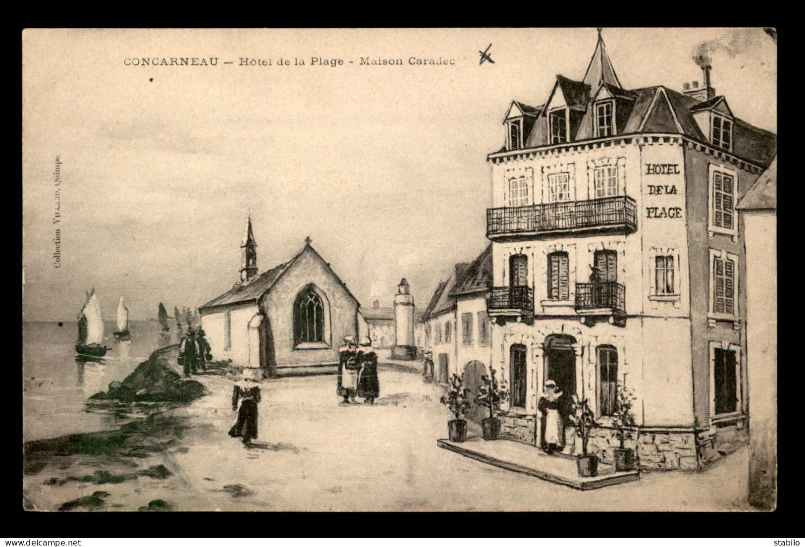 29 - CONCARNEAU - HOTEL DE LA PLAGE - MAISON CARADEC - CARTE ILLUSTREE - Concarneau