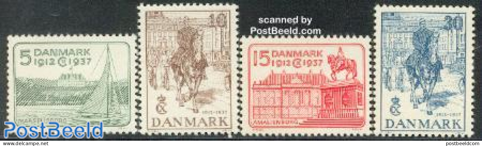 Denmark 1937 Royal Silver Jubilee 4v, Mint NH, History - Nature - Sport - Transport - Kings & Queens (Royalty) - Horse.. - Neufs