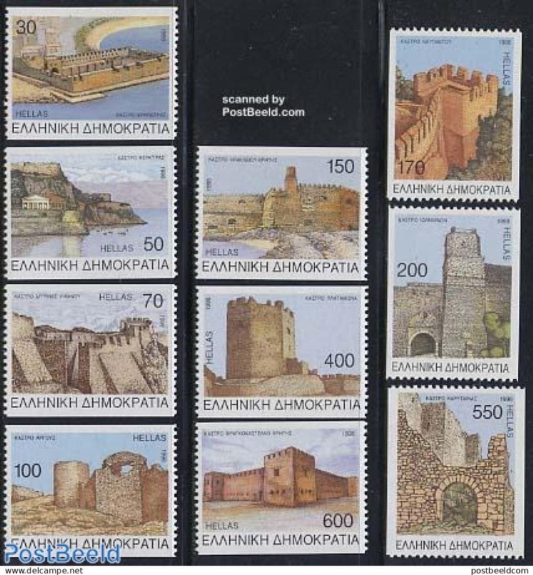 Greece 1998 Definitives 10v Coil |:|, Mint NH, Art - Castles & Fortifications - Unused Stamps