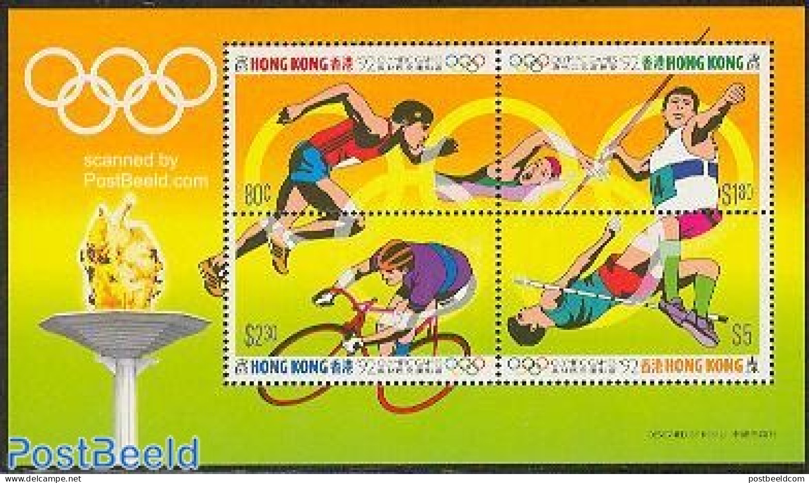 Hong Kong 1992 Olympic Games S/s, Mint NH, Sport - Athletics - Cycling - Olympic Games - Swimming - Unused Stamps