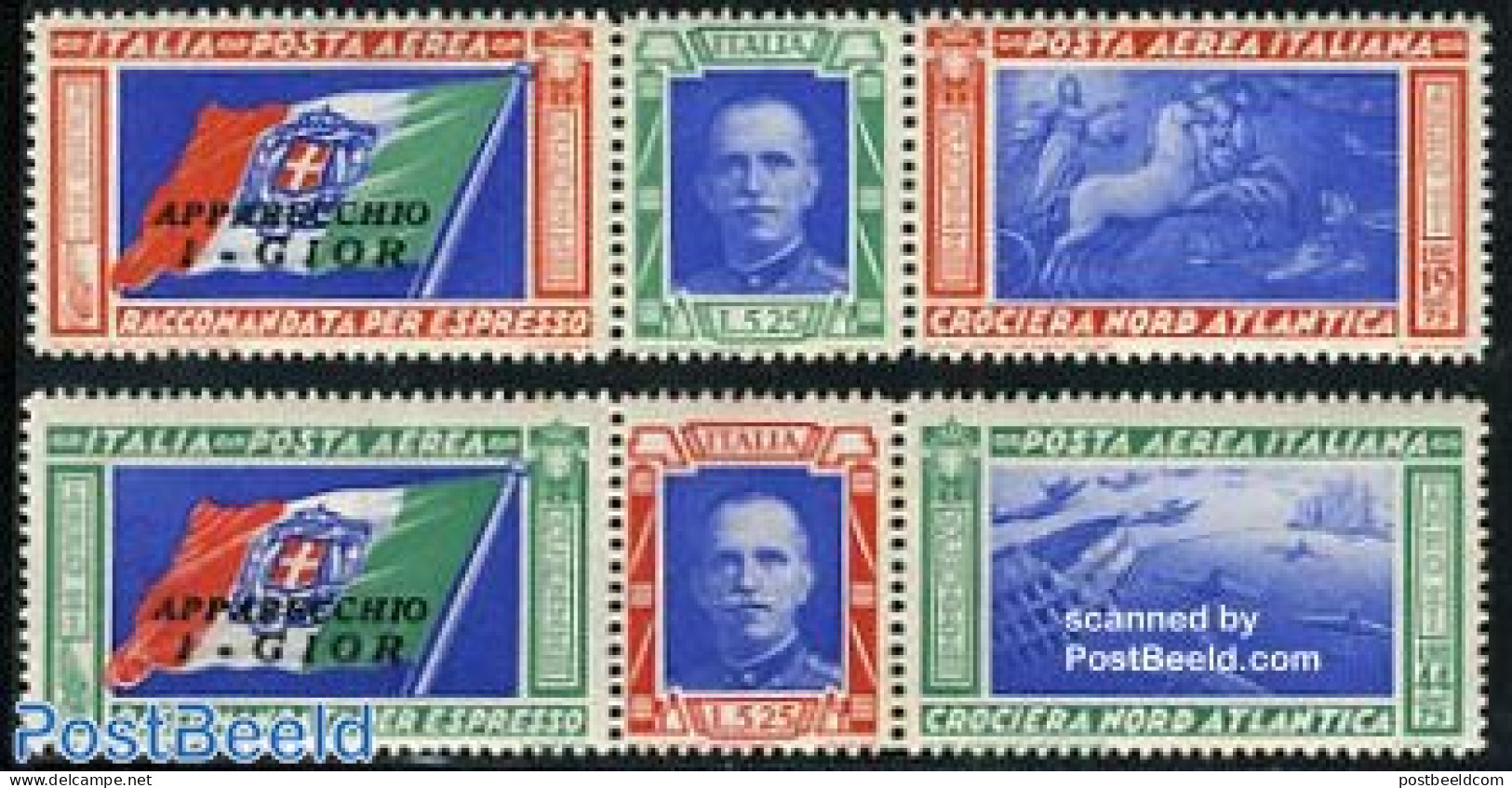 Italy 1933 Rome-Chicago Flight 2v+tabs [::], Unused (hinged), History - Nature - Transport - Flags - Horses - Aircraft.. - Other & Unclassified