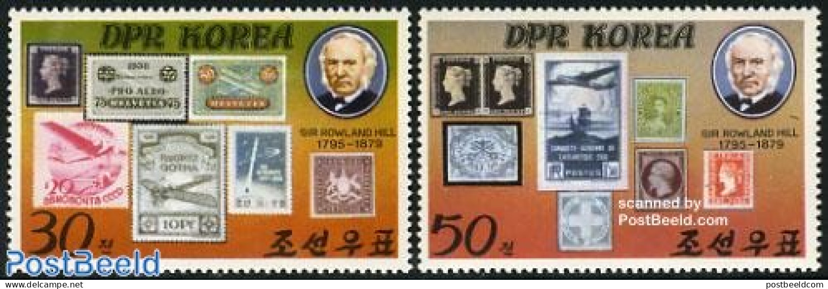 Korea, North 1980 Sir Rowland Hill Death Centenary 2v, Mint NH, Transport - Stamps On Stamps - Aircraft & Aviation - S.. - Timbres Sur Timbres