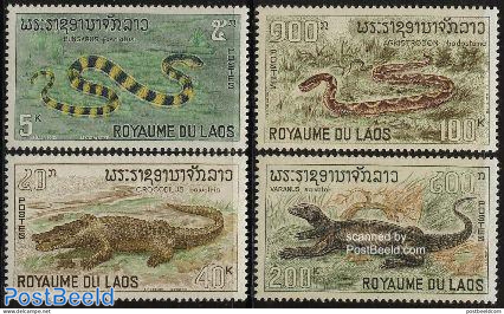 Laos 1967 Reptiles 4v, Mint NH, Nature - Crocodiles - Reptiles - Snakes - Laos