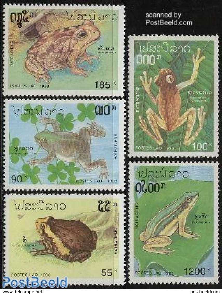 Laos 1993 Frogs 5v, Mint NH, Nature - Frogs & Toads - Reptiles - Laos