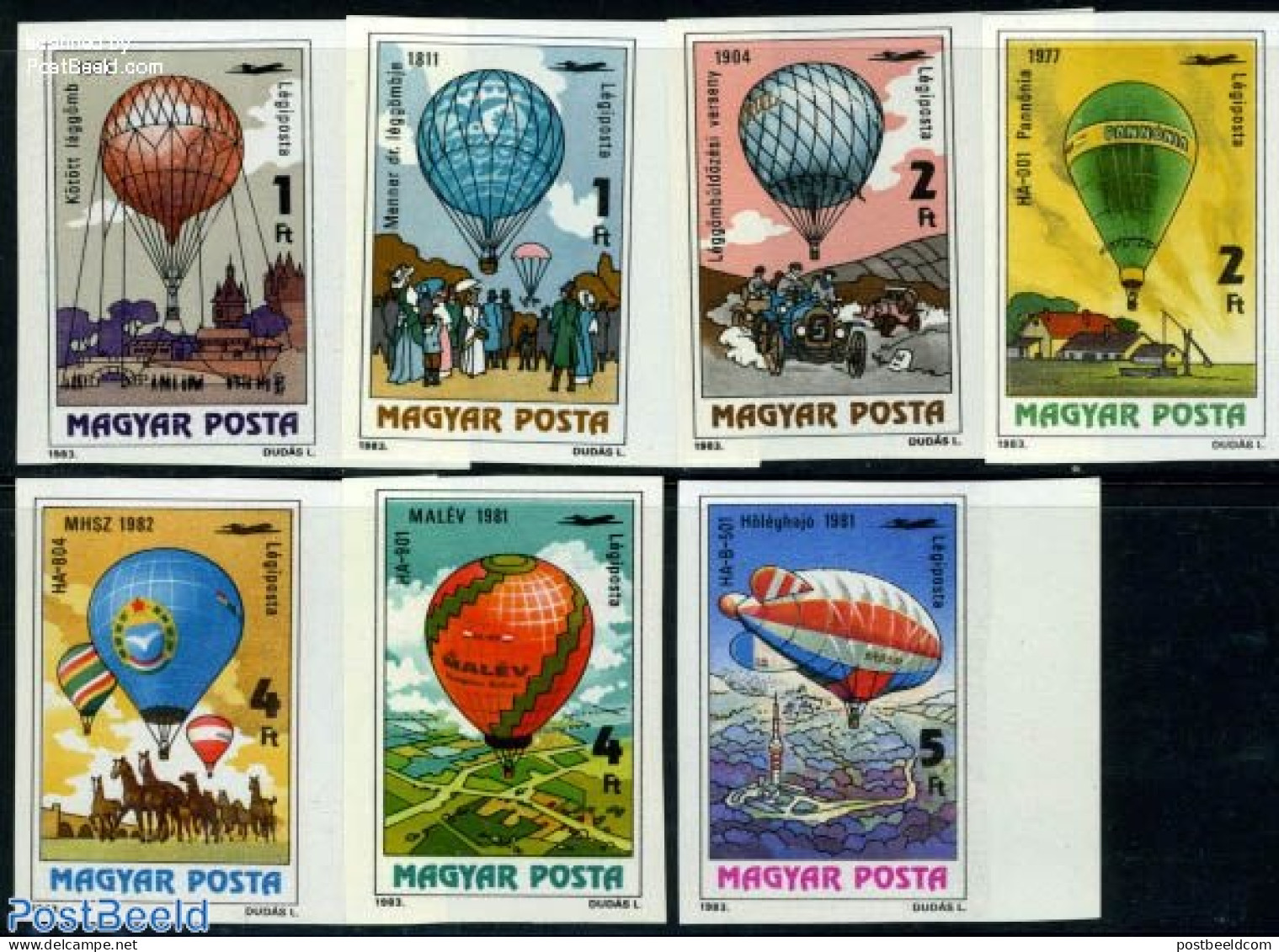 Hungary 1983 Manned Flight Bi-centenary 7v Imperforated, Mint NH, Nature - Transport - Horses - Automobiles - Balloons - Neufs