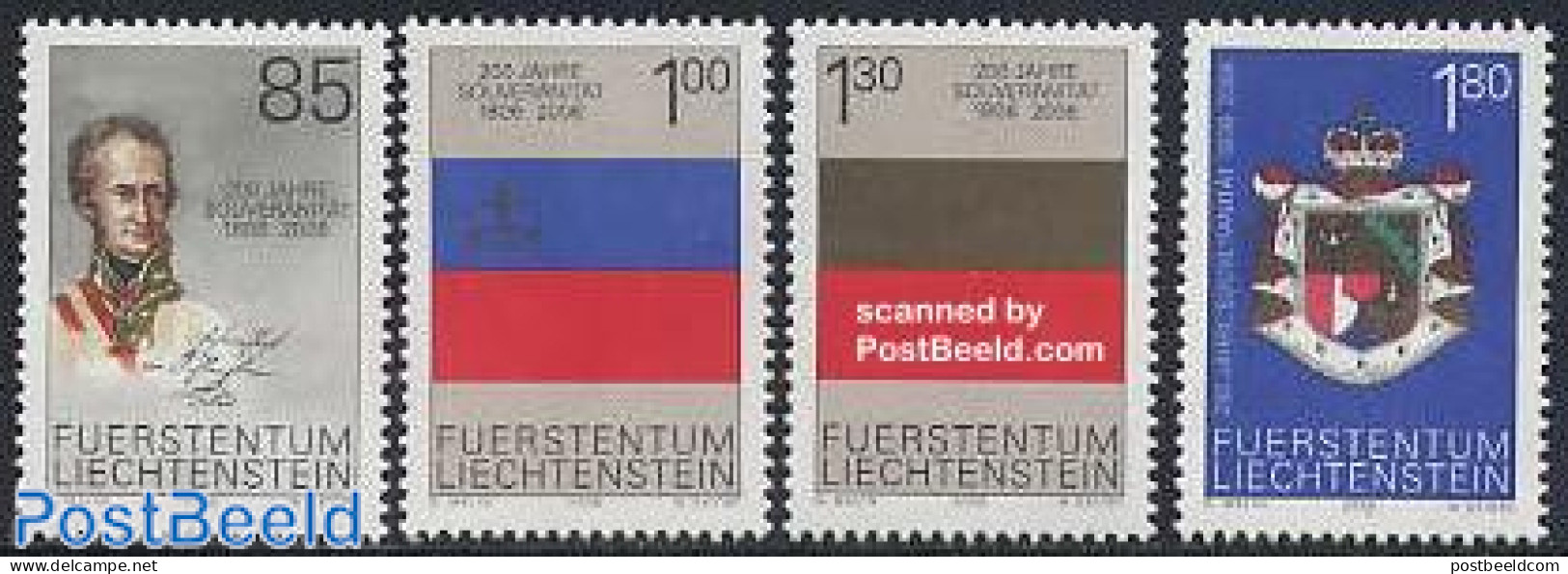 Liechtenstein 2006 200 Years Liechtenstein 4v, Mint NH, History - Coat Of Arms - Flags - Art - Handwriting And Autogra.. - Unused Stamps