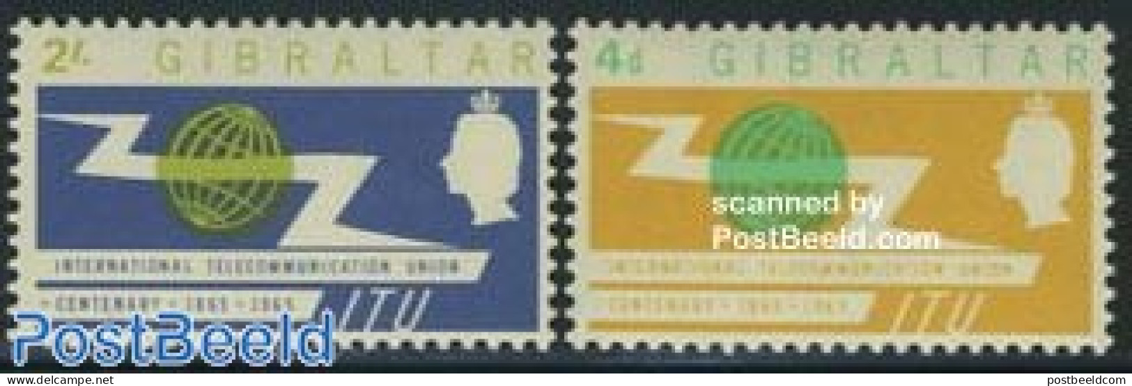 Gibraltar 1965 I.T.U. Centenary 2v, Unused (hinged), Science - Various - Telecommunication - I.T.U. - Telekom