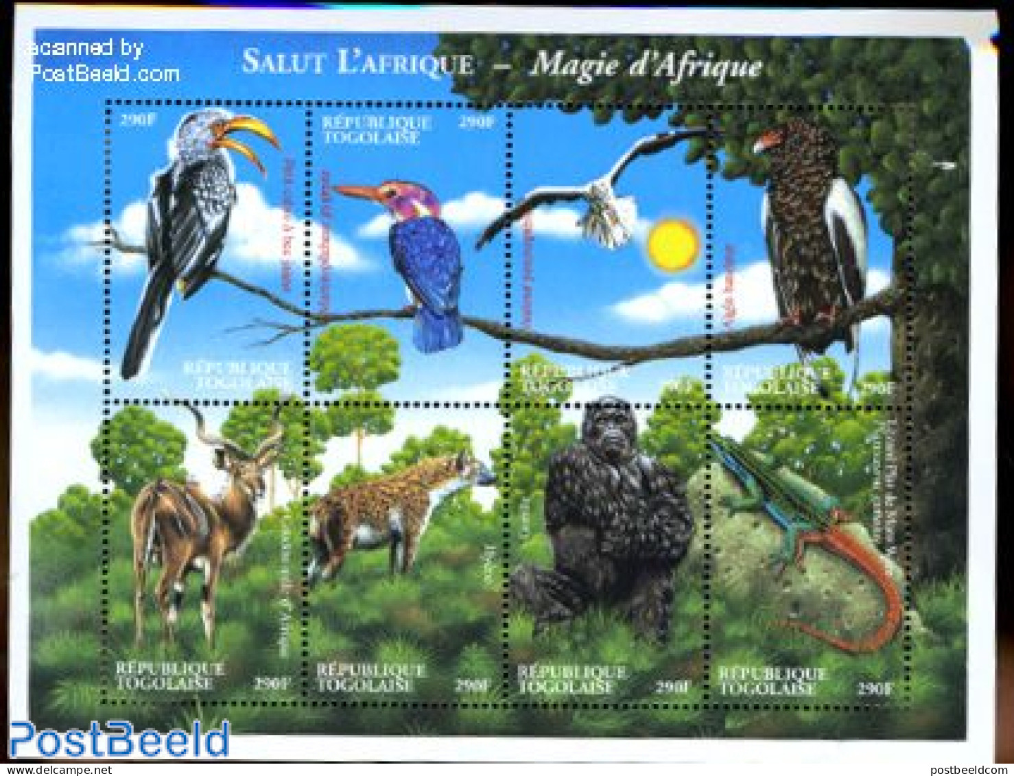 Togo 2000 African Fauna 8v M/s, Mint NH, Nature - Animals (others & Mixed) - Birds - Monkeys - Reptiles - Togo (1960-...)
