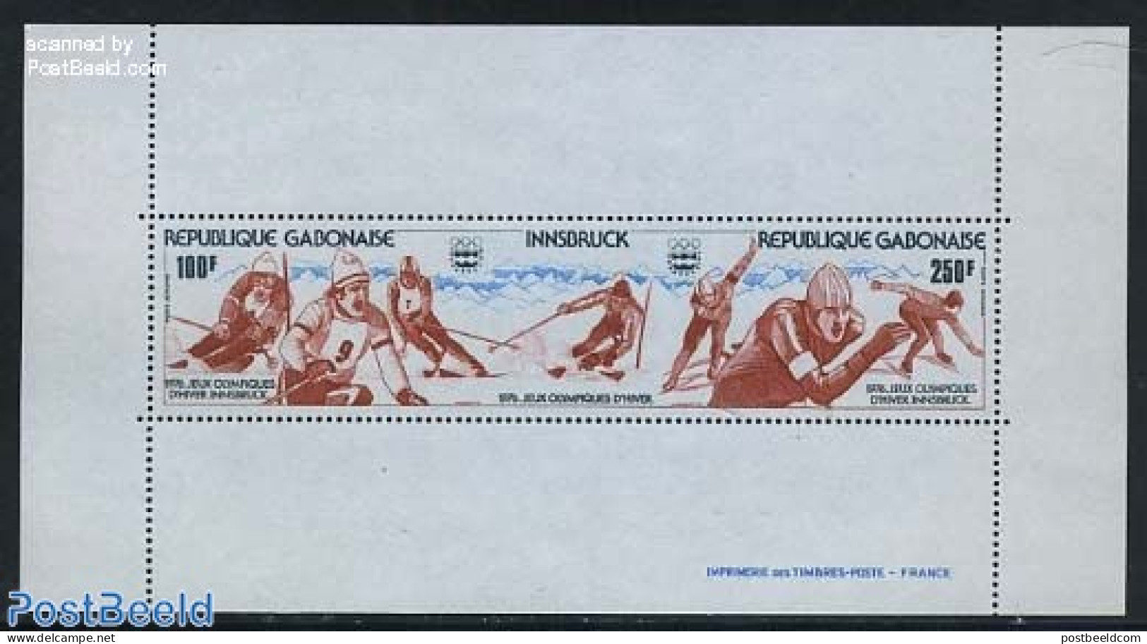 Gabon 1976 Olympic Winter Games Innsbruck S/s, Mint NH, Sport - Olympic Winter Games - Skating - Skiing - Unused Stamps