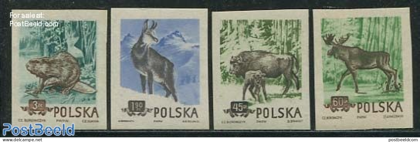 Poland 1954 Protected Animals 4v Imperforated, Mint NH, Nature - Animals (others & Mixed) - Deer - Wild Mammals - Nuovi