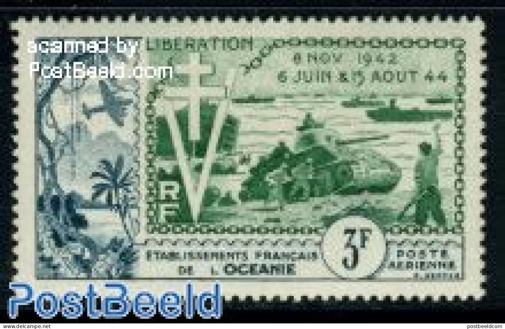 French Oceania 1954 Allied Landing 1v, Mint NH, History - Militarism - World War II - Stamps On Stamps - Militaria