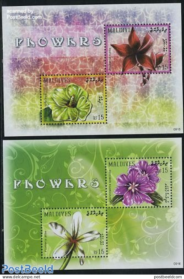 Maldives 2009 Flowers 2 S/s, Mint NH, Nature - Flowers & Plants - Maldives (1965-...)