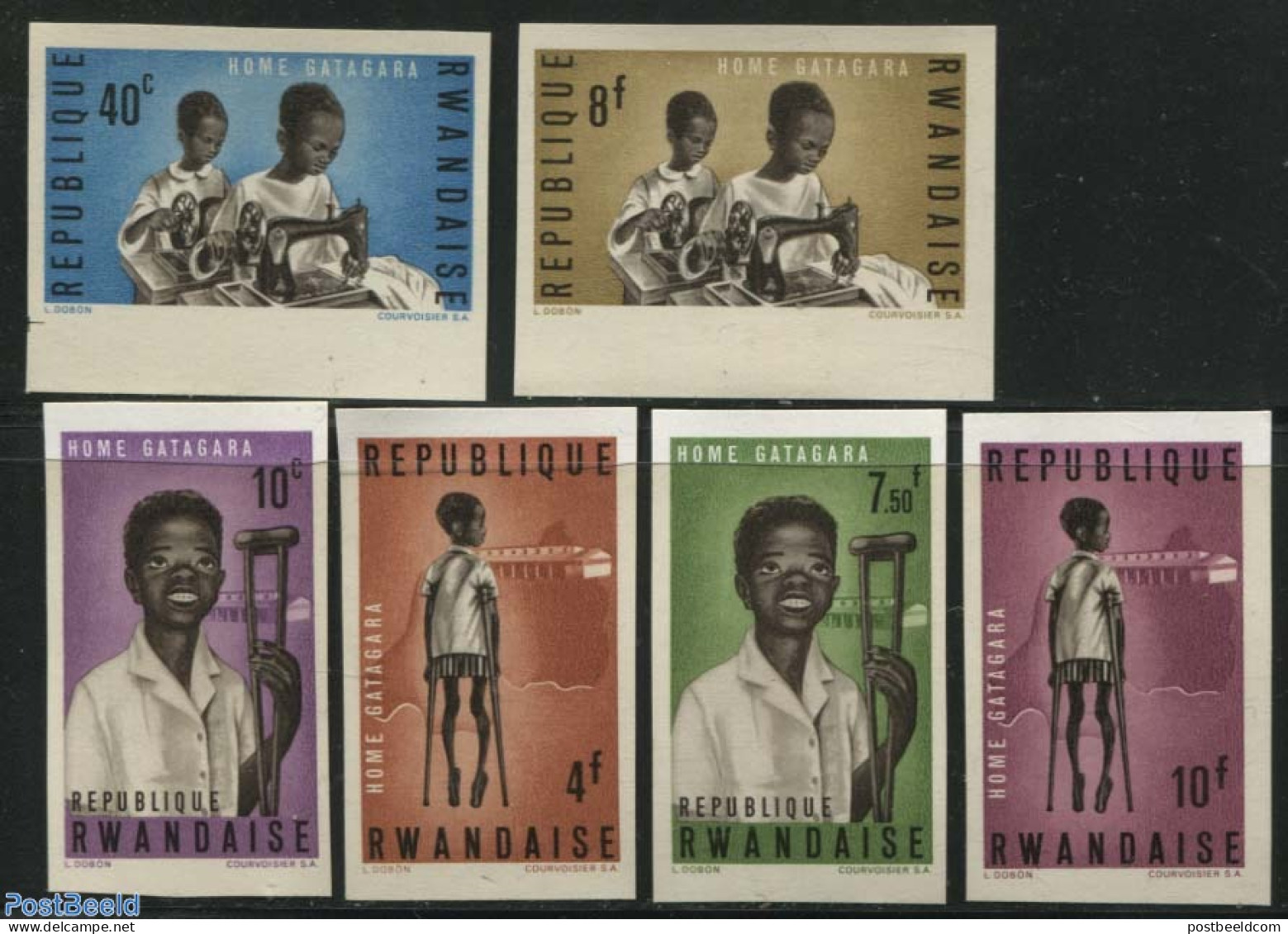 Rwanda 1964 Disabled Children 6v Imperforated, Mint NH, Health - Various - Textiles - Textile