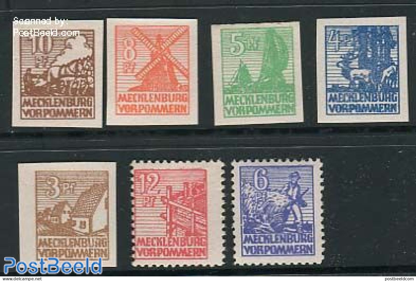 Germany, DDR 1946 Mecklenburg-Vorpommern, Definitives 7v, Thick Pape, Mint NH, Various - Agriculture - Mills (Wind & W.. - Neufs