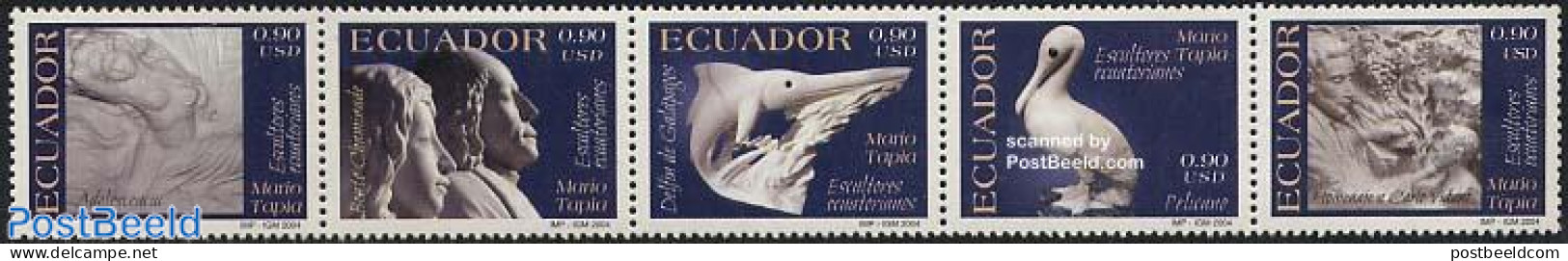 Ecuador 2004 Sculptures 5v [::::], Mint NH, Nature - Birds - Fish - Art - Sculpture - Peces