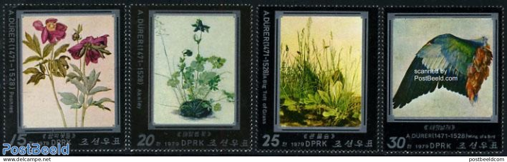 Korea, North 1979 Durer Paintings 4v, Mint NH, Nature - Birds - Flowers & Plants - Art - Dürer, Albrecht - Paintings - Corée Du Nord