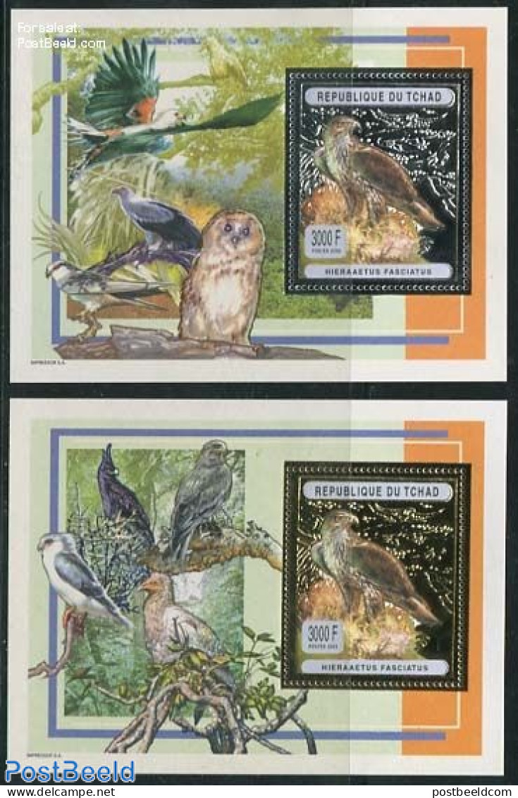 Chad 2003 Birds 2 S/s, Silver/gold, Mint NH, Nature - Birds - Birds Of Prey - Other & Unclassified