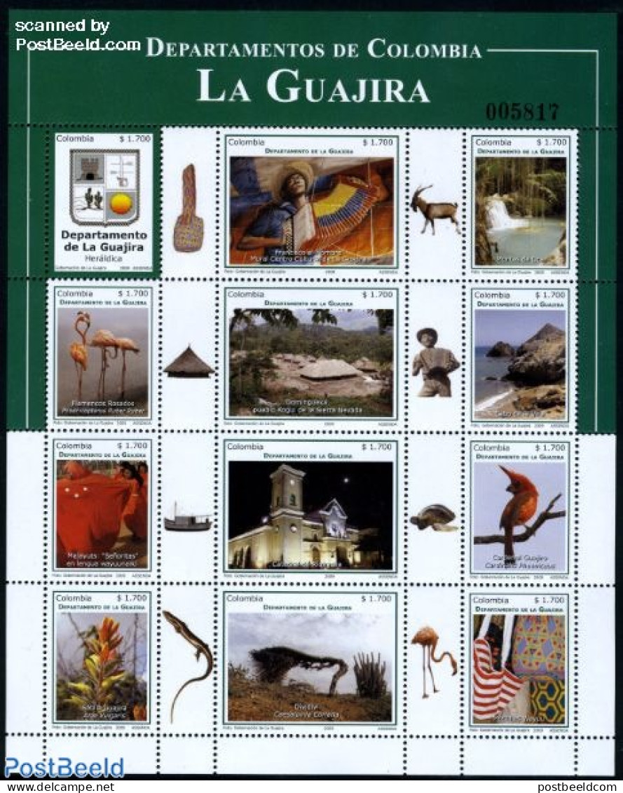 Colombia 2009 La Guajira Province 12v M/s, Mint NH, History - Nature - Performance Art - Religion - Coat Of Arms - Bir.. - Rotary Club