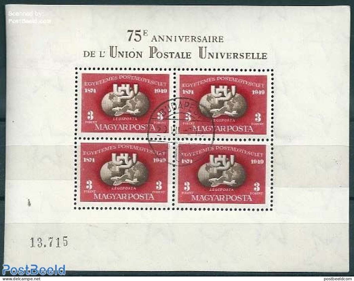 Hungary 1950 75 Years UPU S/s, Mint NH, U.P.U. - Unused Stamps