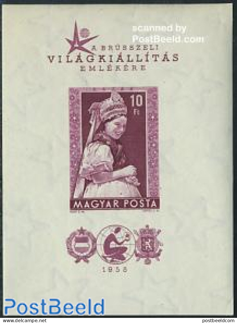 Hungary 1958 Expo Brussels, Costumes S/s Imperforated, Mint NH, Various - Costumes - World Expositions - Neufs