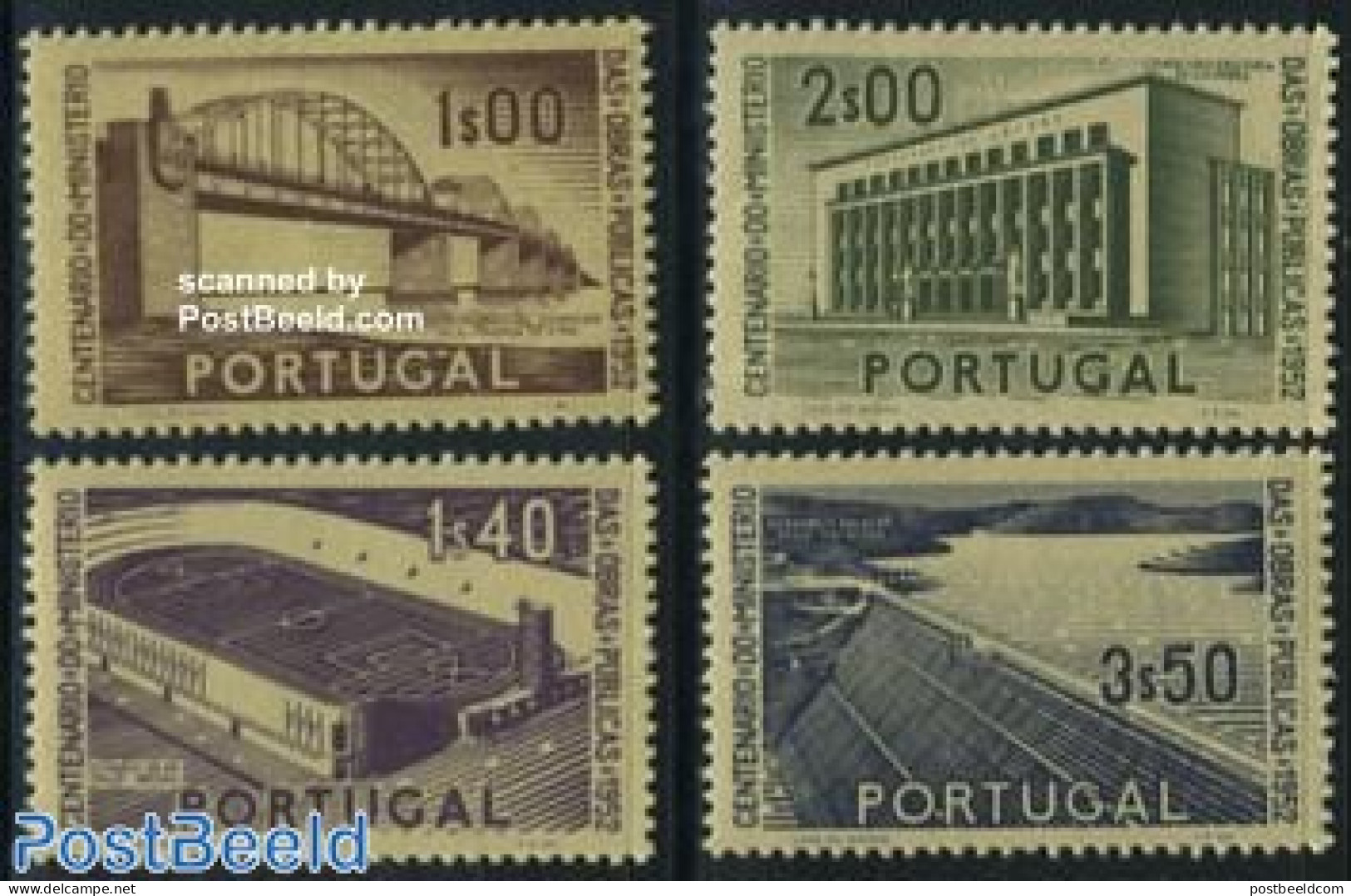 Portugal 1952 Public Constructions 4v, Mint NH, Nature - Sport - Water, Dams & Falls - Sport (other And Mixed) - Art -.. - Neufs