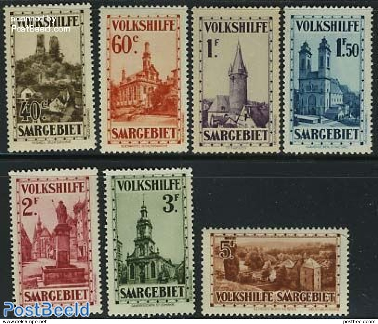 Germany, Saar 1932 Architecture 7v, Mint NH, Religion - Churches, Temples, Mosques, Synagogues - Art - Castles & Forti.. - Kirchen U. Kathedralen
