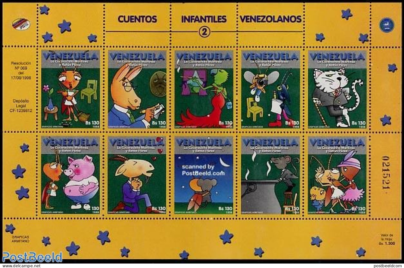 Venezuela 1998 Children Books 10v M/s, Mint NH, Nature - Cats - Art - Children's Books Illustrations - Comics (except .. - Bandes Dessinées