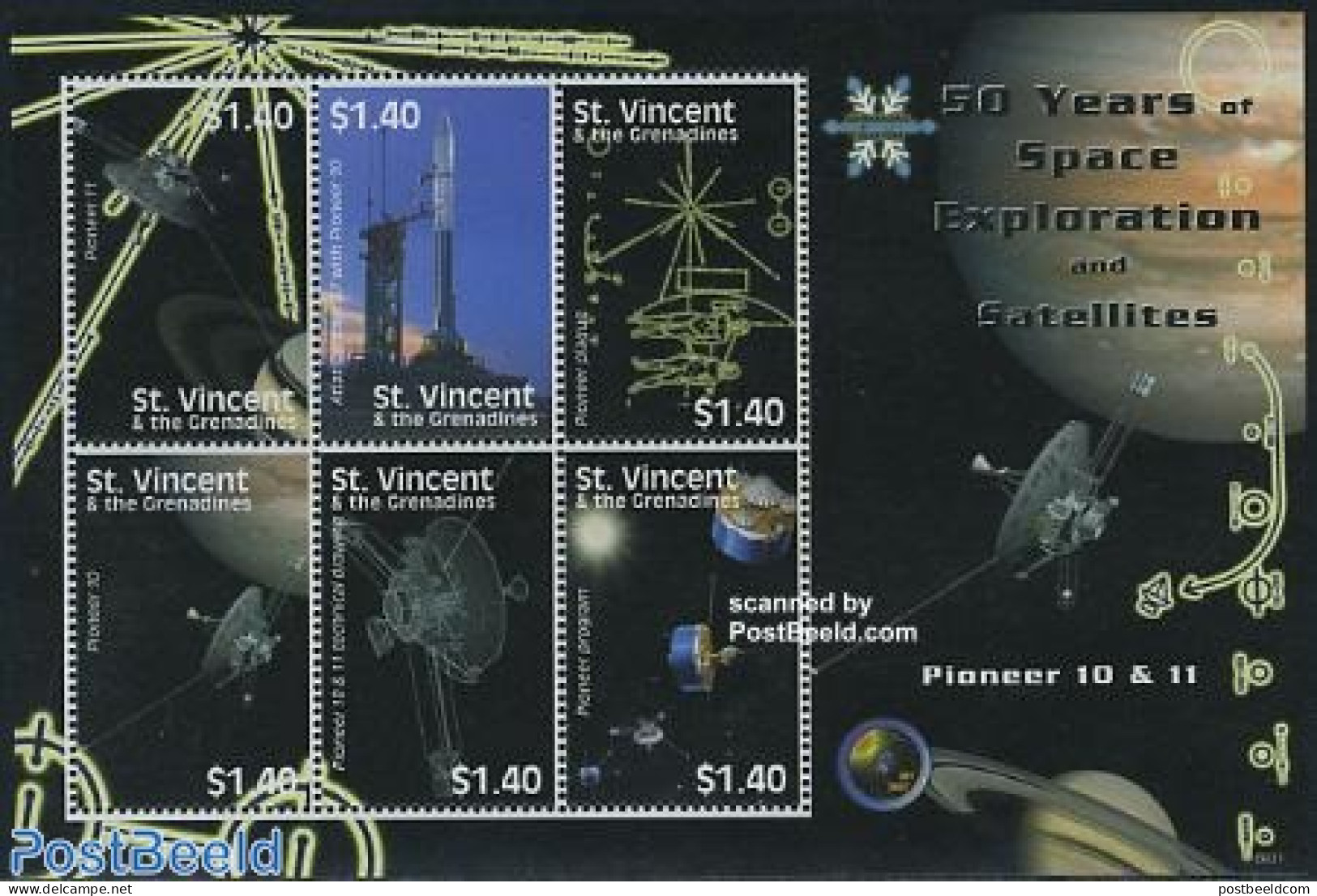 Saint Vincent 2008 Space Exploration & Satellites 6v M/s, Mint NH, Transport - Space Exploration - St.Vincent (1979-...)