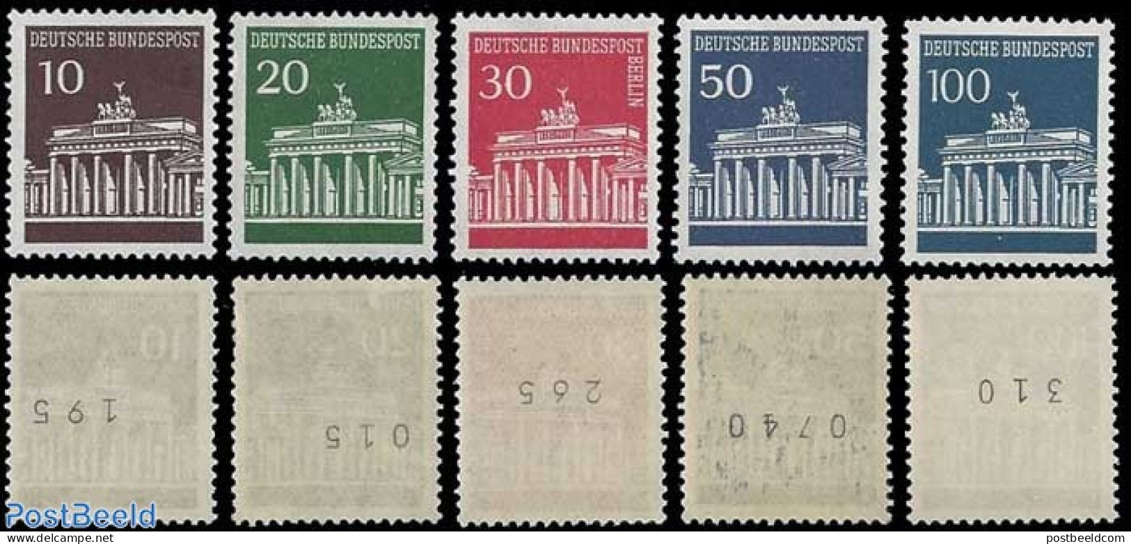 Germany, Federal Republic 1966 Coil Stamps With Numbers On Back-side 5v, Mint NH - Unused Stamps