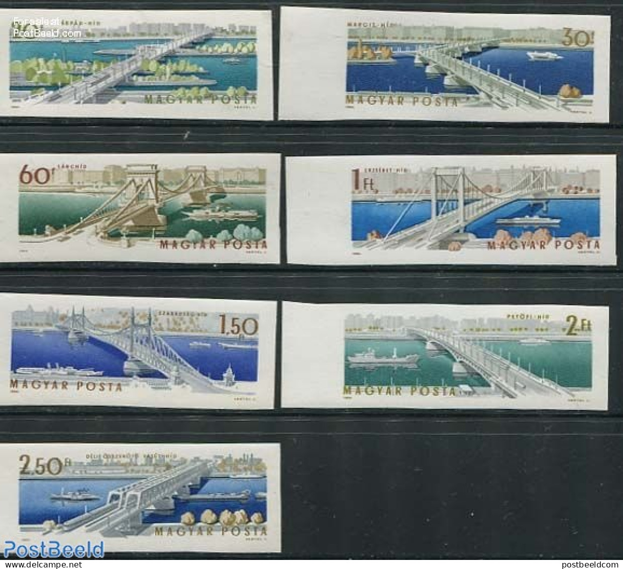 Hungary 1964 Bridges 7v Imperforated, Mint NH, Transport - Railways - Ships And Boats - Art - Bridges And Tunnels - Unused Stamps