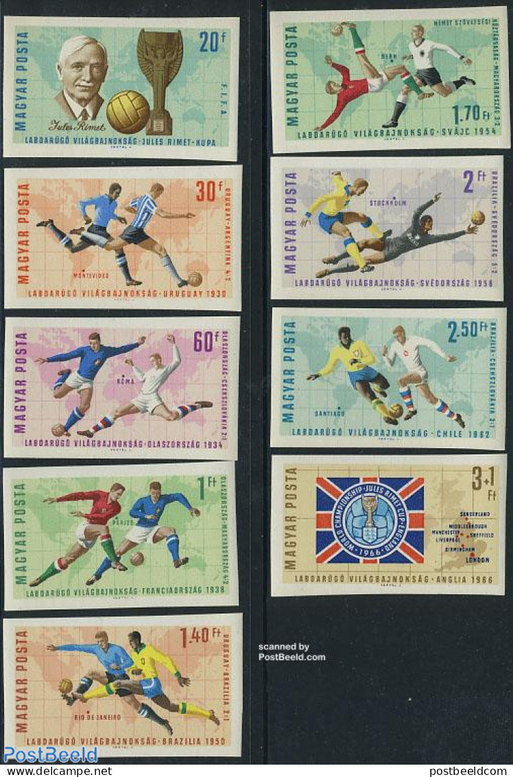 Hungary 1966 World Cup Football 9v Imperforated, Mint NH, Sport - Various - Football - Maps - Unused Stamps