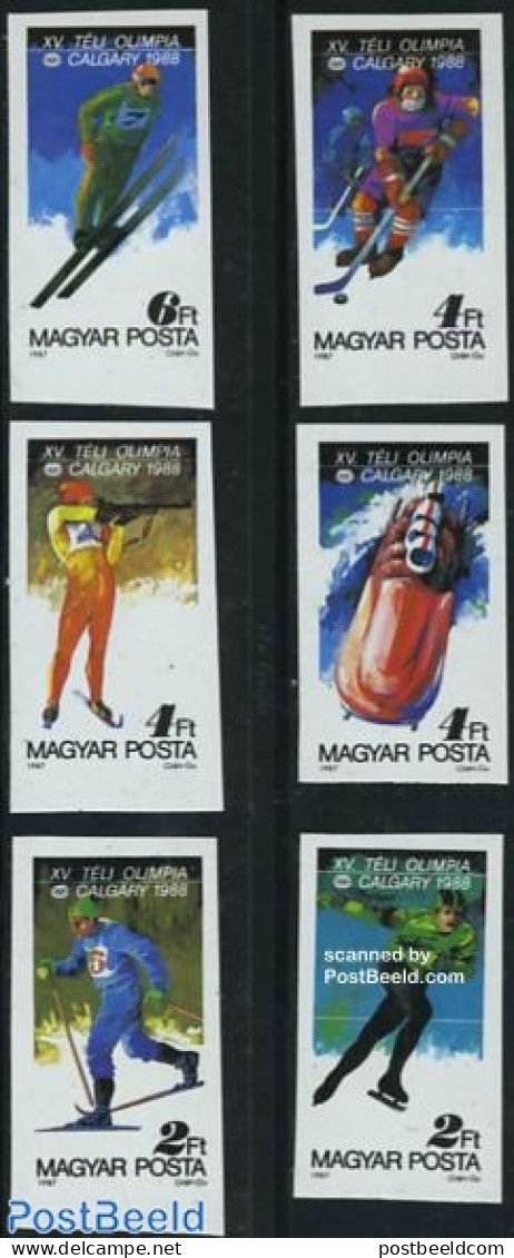Hungary 1987 Olympic Winter Games 6v Imperforated, Mint NH, Sport - (Bob) Sleigh Sports - Ice Hockey - Olympic Winter .. - Neufs