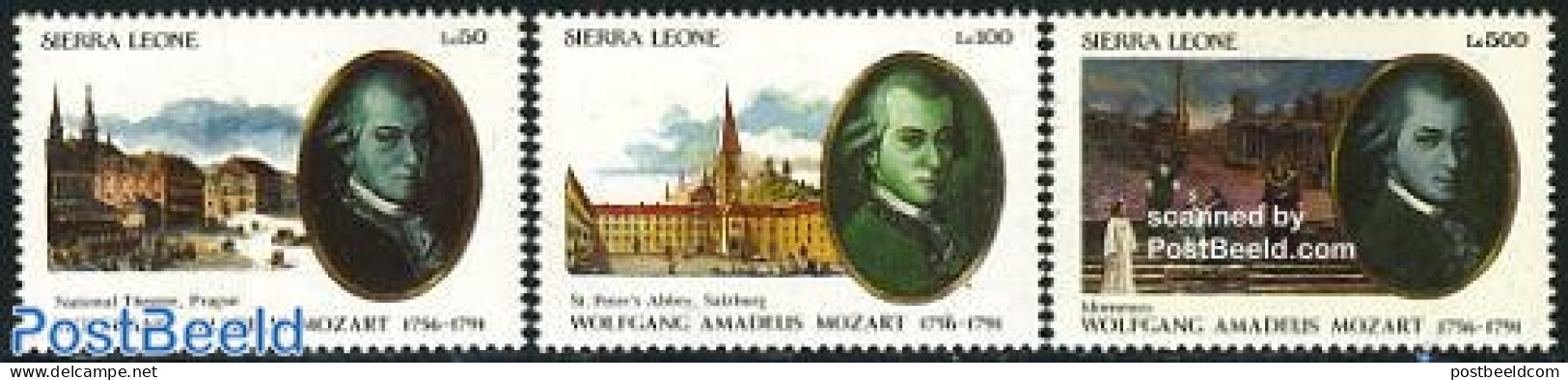 Sierra Leone 1991 W.A. Mozart 3v, Mint NH, Performance Art - Amadeus Mozart - Music - Musique