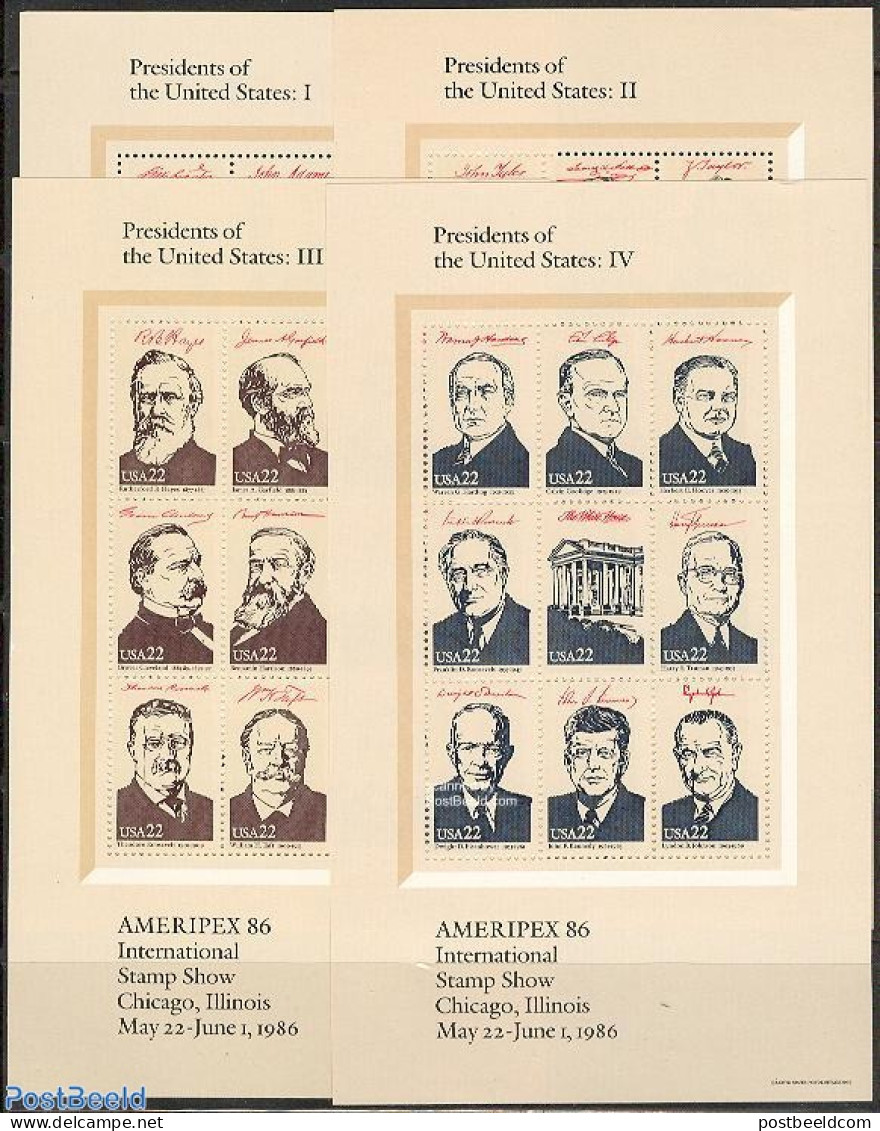 United States Of America 1986 Presidents 4x9v (4 M/s), Mint NH, History - American Presidents - Politicians - Ungebraucht