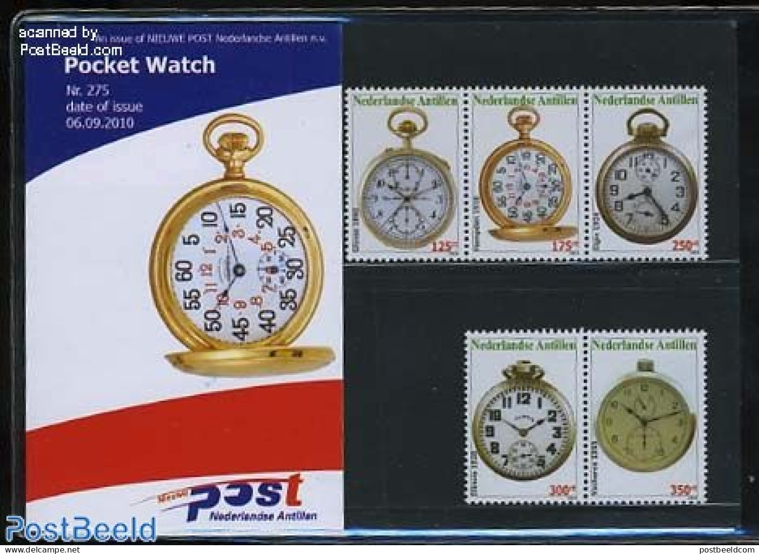 Netherlands Antilles 2010 Pocket Watches Presentation Pack 275, Mint NH, Art - Clocks - Orologeria