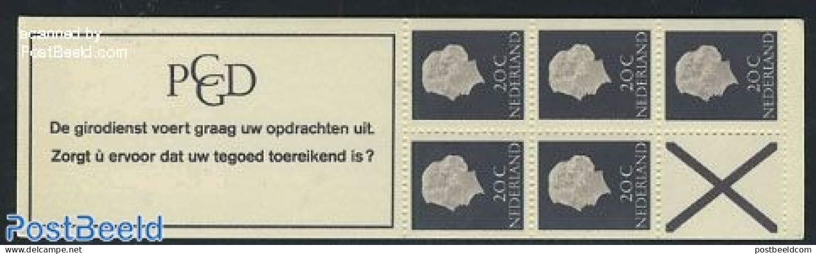 Netherlands 1966 5x 20c Booklet X Wide On Right Side With Count Bl., Mint NH, Stamp Booklets - Unused Stamps