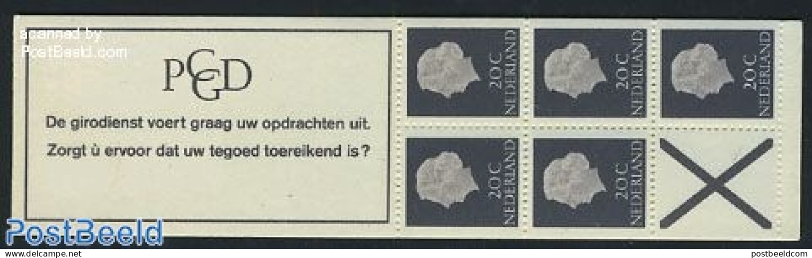 Netherlands 1966 5x20c Booklet X Narrow On Right Side With Count Bl, Mint NH, Stamp Booklets - Ongebruikt