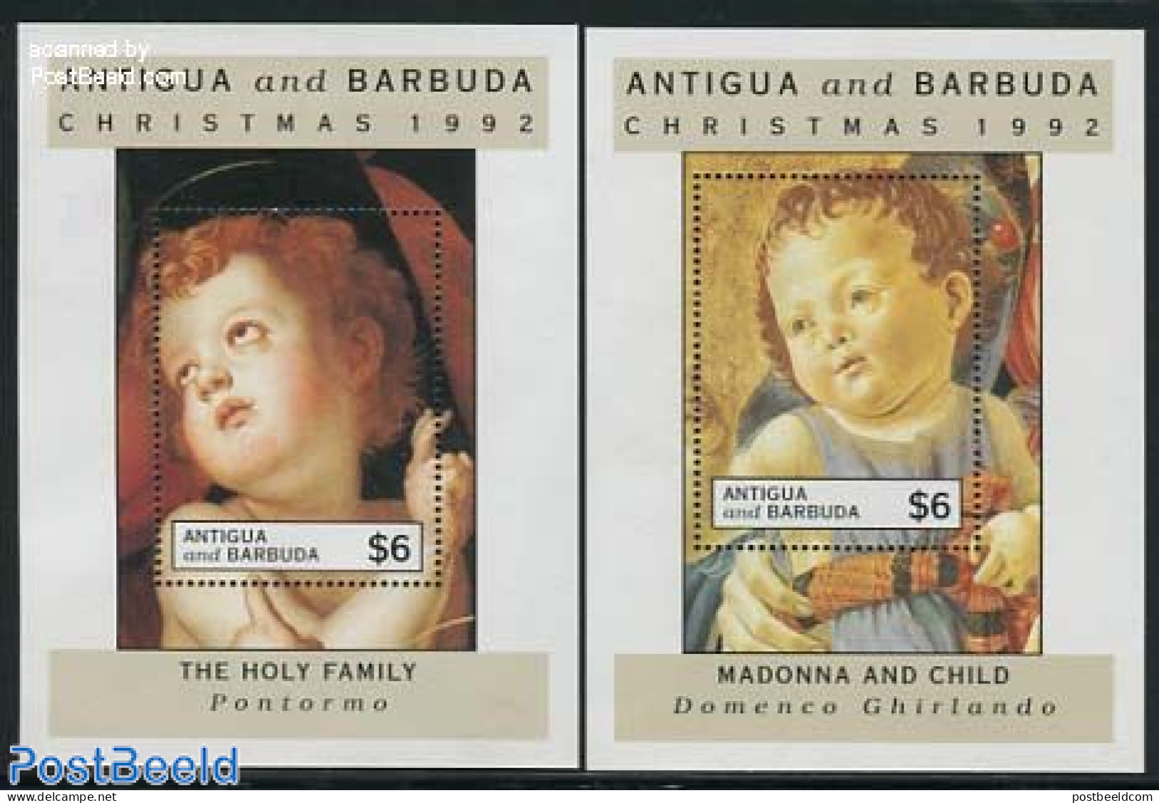 Antigua & Barbuda 1992 Christmas 2 S/s, Mint NH, Religion - Christmas - Art - Paintings - Kerstmis