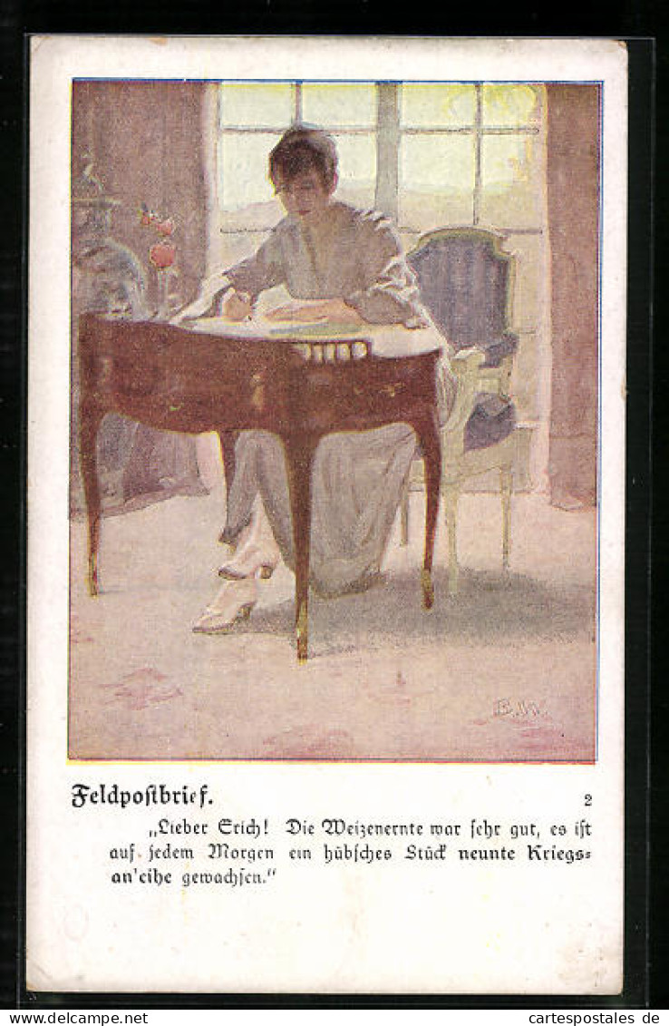 Künstler-AK Brynolf Wennerberg: Junge Dame Berichtet über Kriegsanleihen Durch Erfolgreiche Ernte, Feldpostbrief  - Oorlog 1914-18