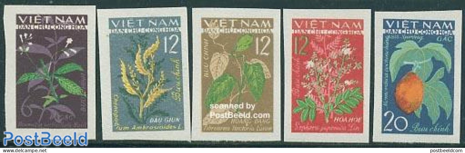 Vietnam 1963 Medical Plants 5v Imperforated, Unused (hinged), Nature - Flowers & Plants - Sonstige & Ohne Zuordnung