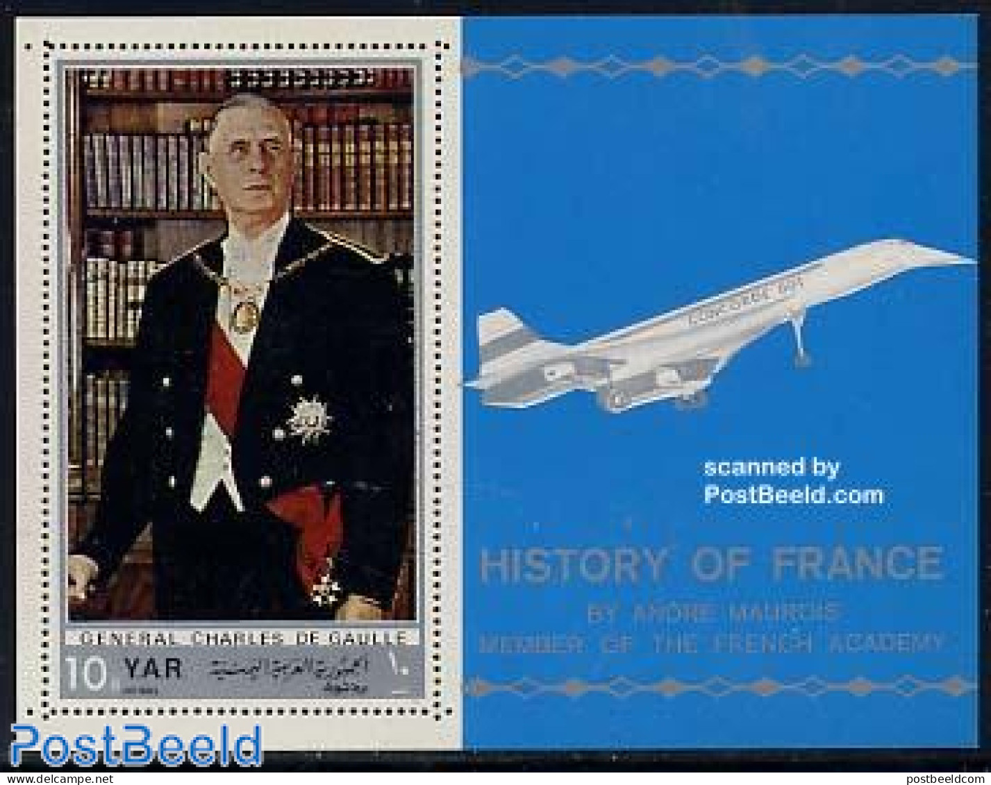 Yemen, Arab Republic 1970 Charles De Gaulle S/s, Mint NH, History - Transport - Decorations - Politicians - Concorde -.. - Militaria