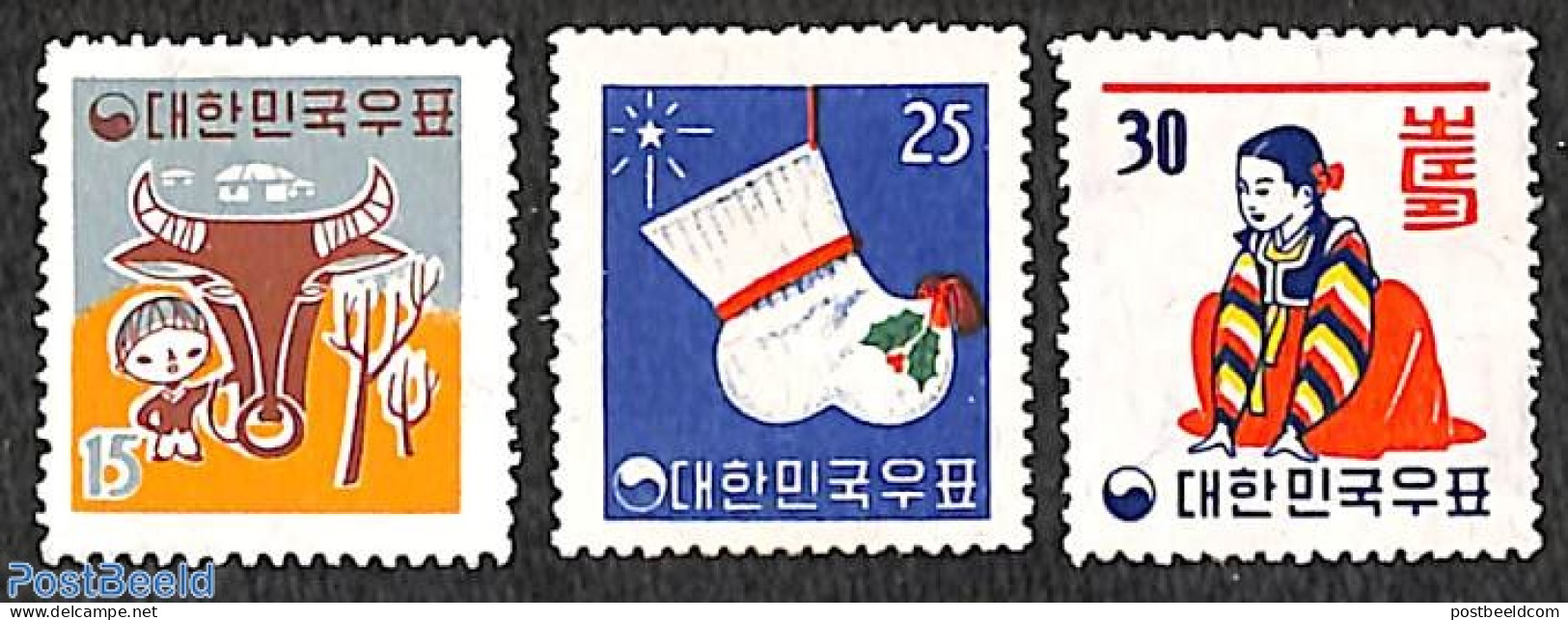 Korea, South 1960 Christmas, New Year 3v, Mint NH, Religion - Various - Christmas - New Year - Natale